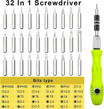 32 in 1 Screwdriver Tool Set with Green Handle